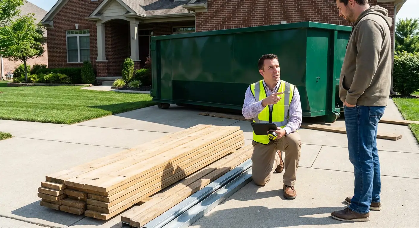 Dumpster rental delivery truck in Fargo